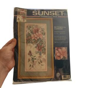 New Sunset Dimensions Butterfly & Clematis Counted Cross Stitch Kit #13686